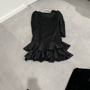 Raul Blanco Black Formal silk Dress with Ruffled Sleeves vintage 1980